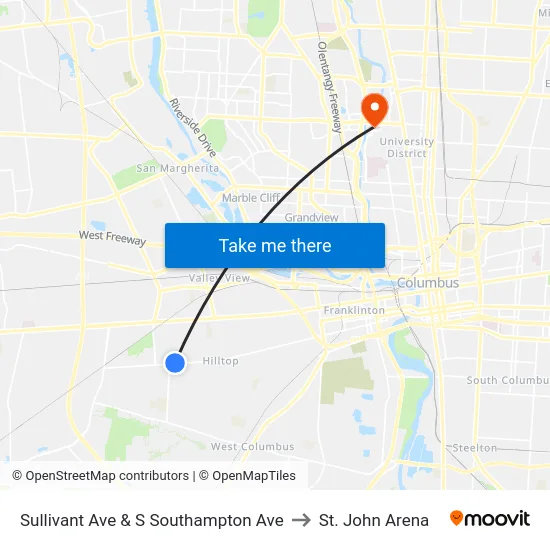 Sullivant Ave & S Southampton Ave to St. John Arena map