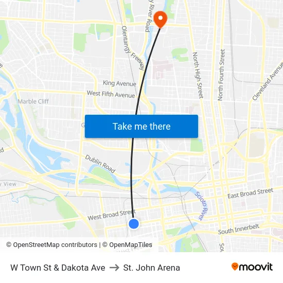 W Town St & Dakota Ave to St. John Arena map