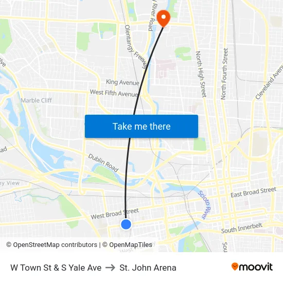 W Town St & S Yale Ave to St. John Arena map