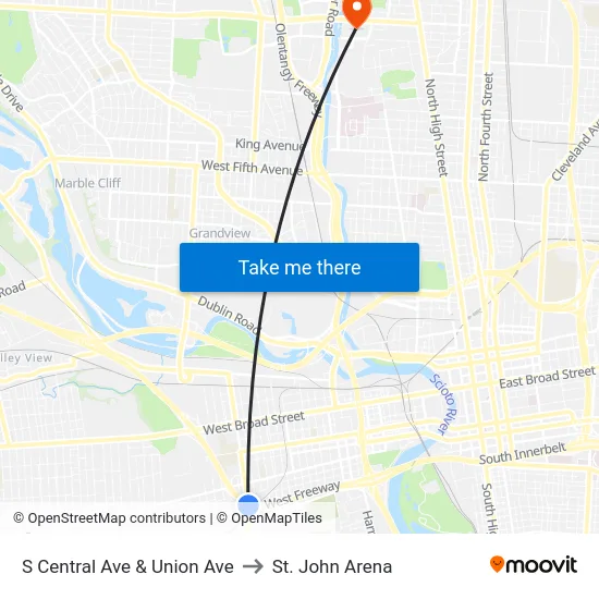 S Central Ave & Union Ave to St. John Arena map