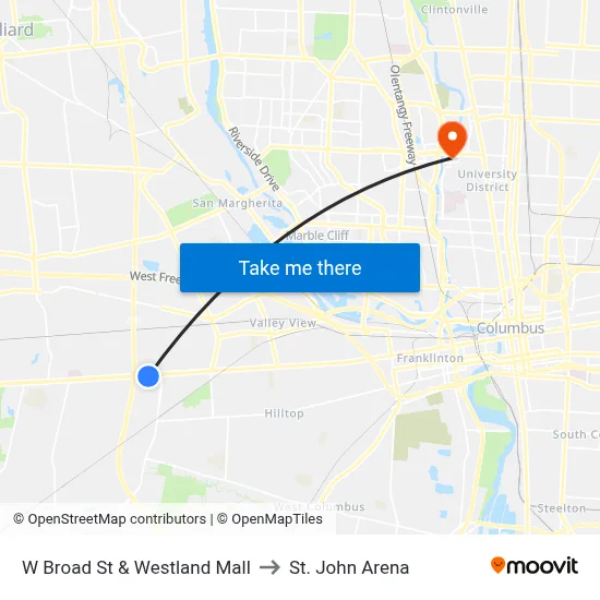 W Broad St & Westland Mall to St. John Arena map