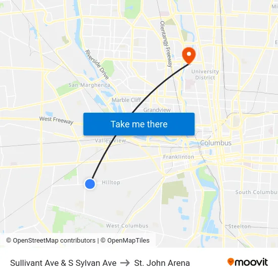 Sullivant Ave & S Sylvan Ave to St. John Arena map