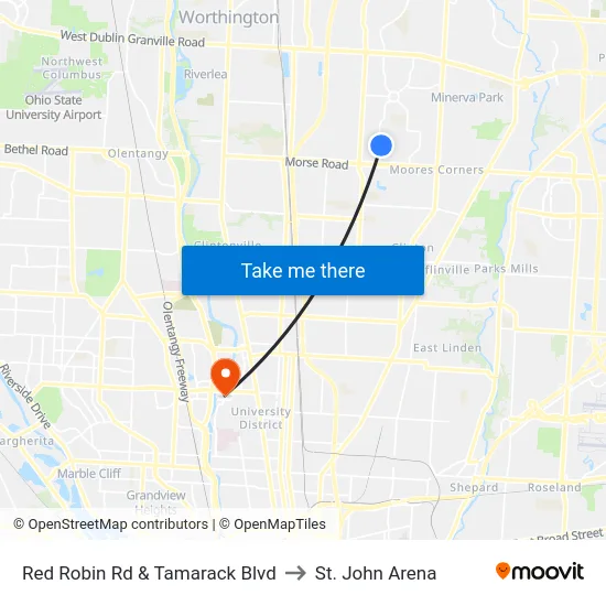 Red Robin Rd & Tamarack Blvd to St. John Arena map