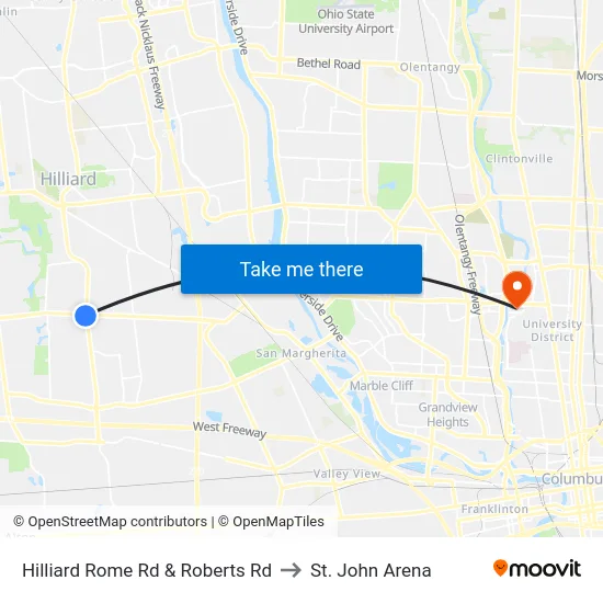 Hilliard Rome Rd & Roberts Rd to St. John Arena map