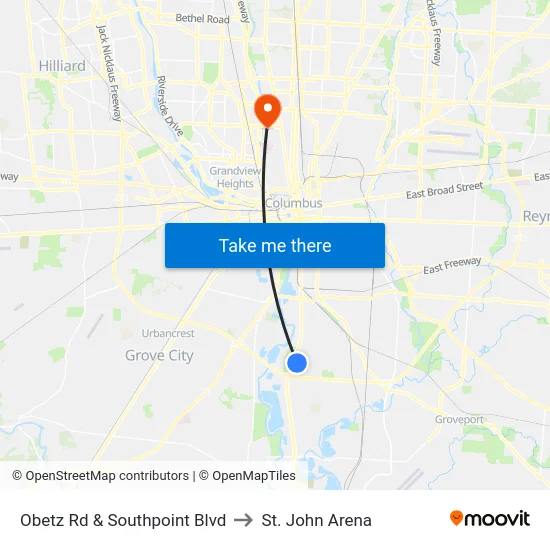 Obetz Rd & Southpoint Blvd to St. John Arena map