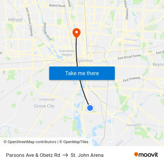 Parsons Ave & Obetz Rd to St. John Arena map