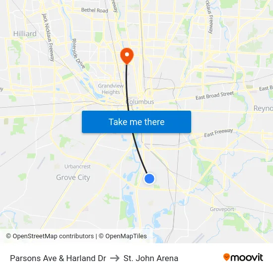 Parsons Ave & Harland Dr to St. John Arena map