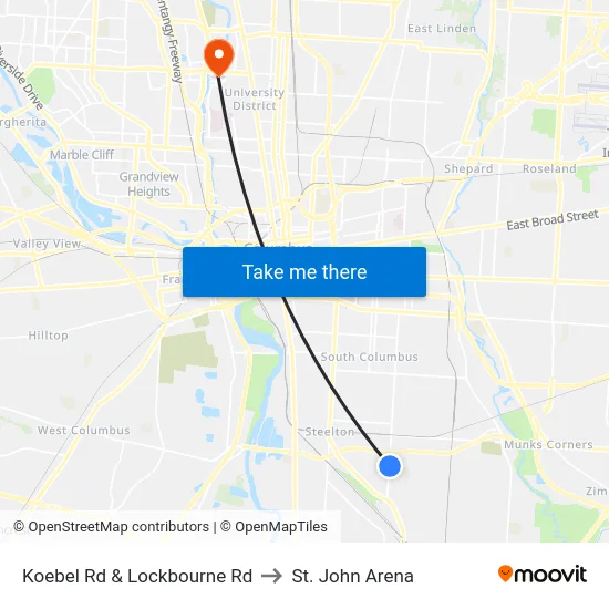 Koebel Rd & Lockbourne Rd to St. John Arena map