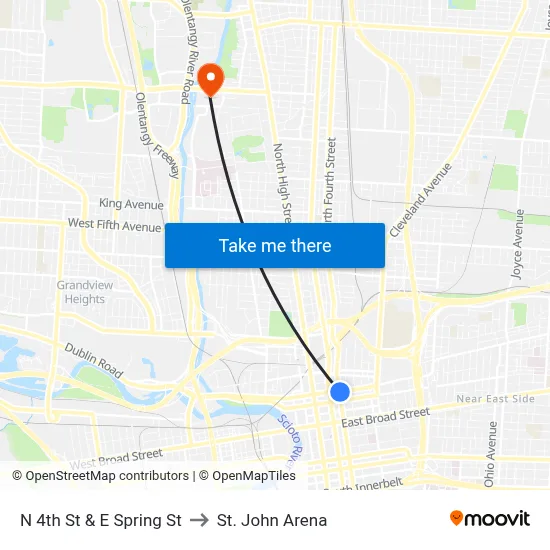 N 4th St & E Spring St to St. John Arena map