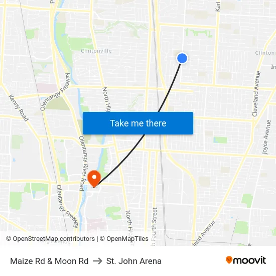 Maize Rd & Moon Rd to St. John Arena map