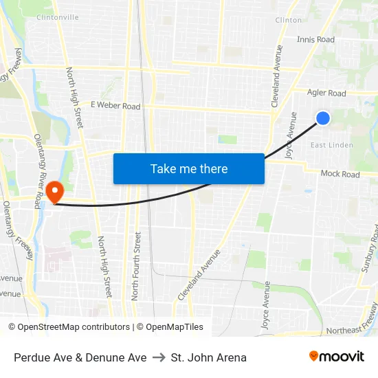 Perdue Ave & Denune Ave to St. John Arena map
