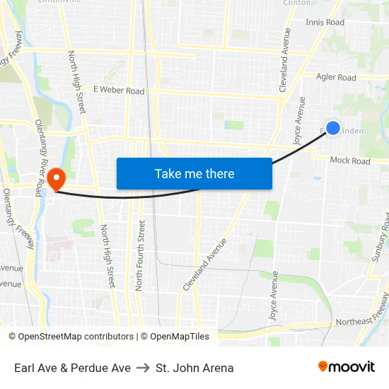 Earl Ave & Perdue Ave to St. John Arena map