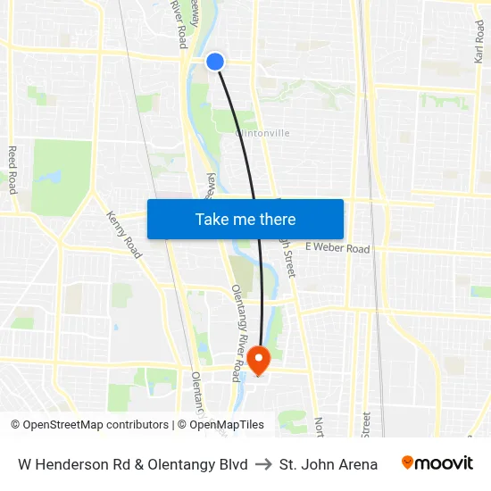 W Henderson Rd & Olentangy Blvd to St. John Arena map