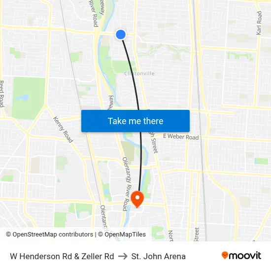 W Henderson Rd & Zeller Rd to St. John Arena map