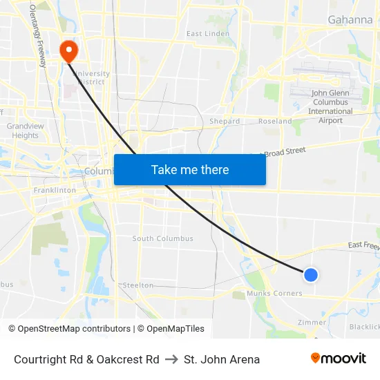 Courtright Rd & Oakcrest Rd to St. John Arena map