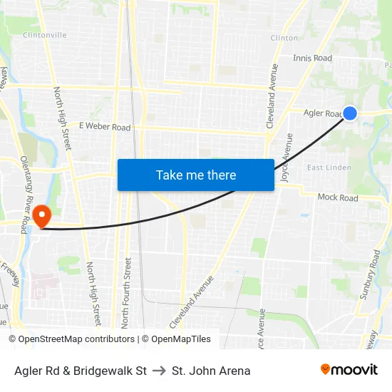 Agler Rd & Bridgewalk St to St. John Arena map