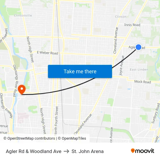 Agler Rd & Woodland Ave to St. John Arena map