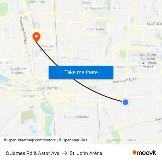 S James Rd & Astor Ave to St. John Arena map