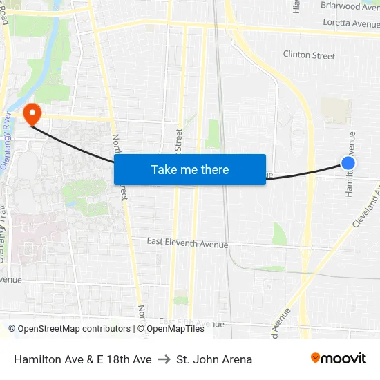 Hamilton Ave & E 18th Ave to St. John Arena map