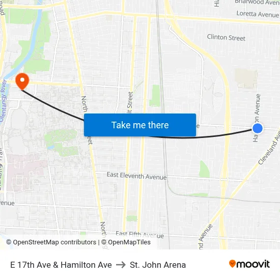 E 17th Ave & Hamilton Ave to St. John Arena map
