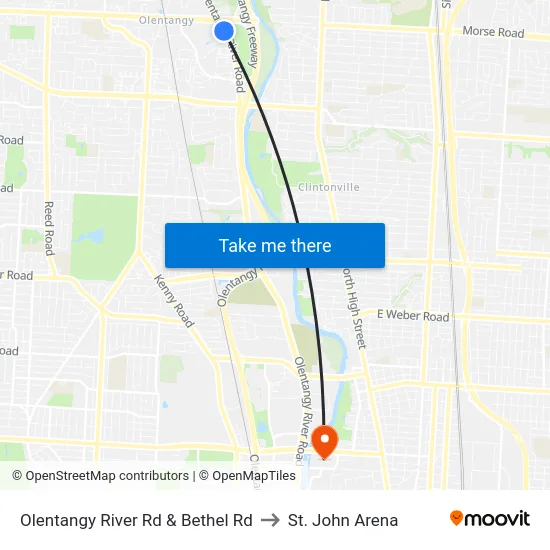 Olentangy River Rd & Bethel Rd to St. John Arena map