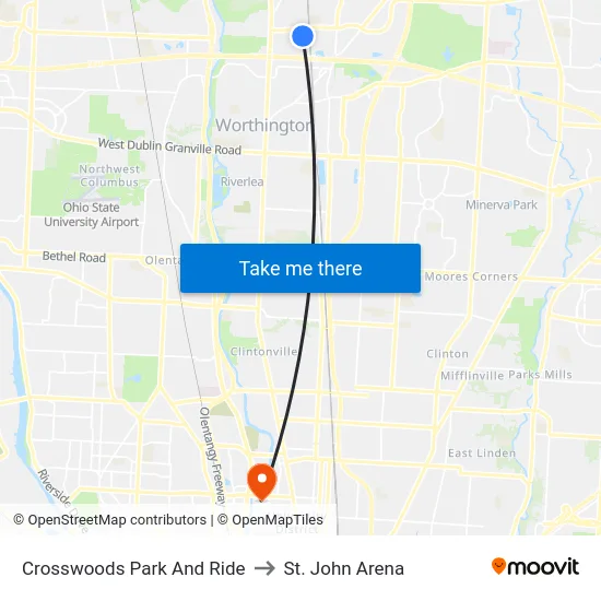 Crosswoods Park And Ride to St. John Arena map