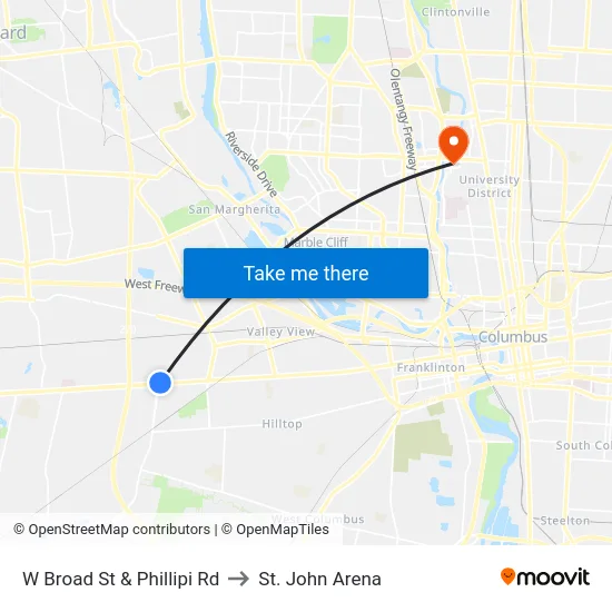 W Broad St & Phillipi Rd to St. John Arena map