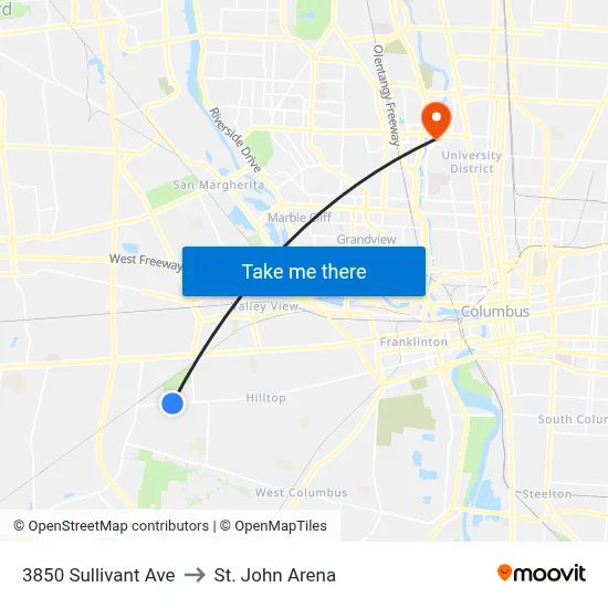 3850 Sullivant Ave to St. John Arena map