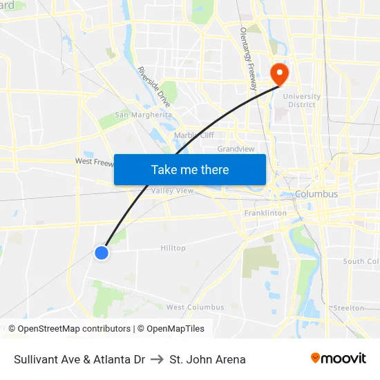 Sullivant Ave & Atlanta Dr to St. John Arena map