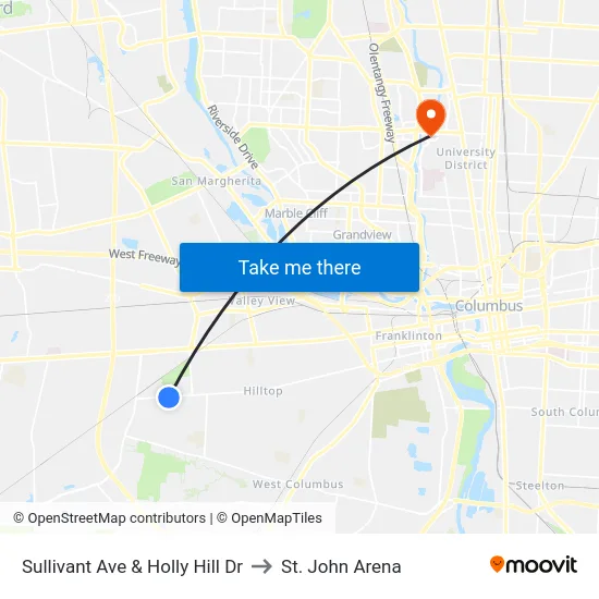 Sullivant Ave & Holly Hill Dr to St. John Arena map
