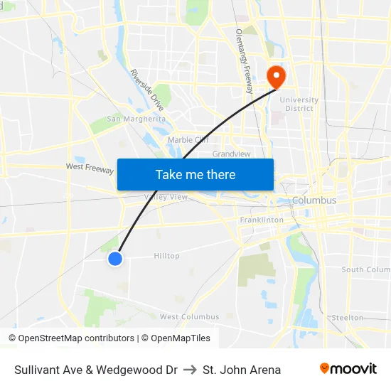 Sullivant Ave & Wedgewood Dr to St. John Arena map