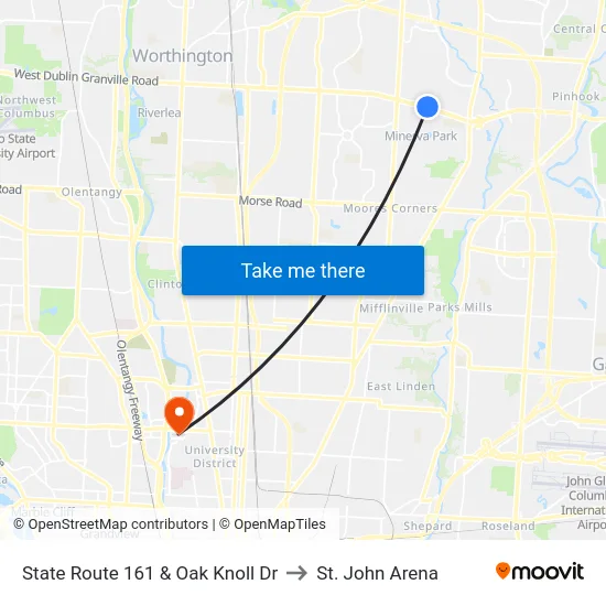 State Route 161 & Oak Knoll Dr to St. John Arena map