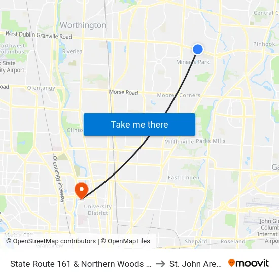 State Route 161 & Northern Woods Ln to St. John Arena map