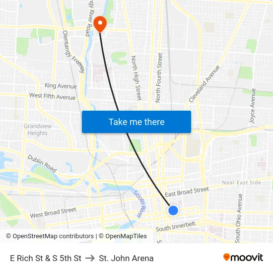 E Rich St & S 5th St to St. John Arena map