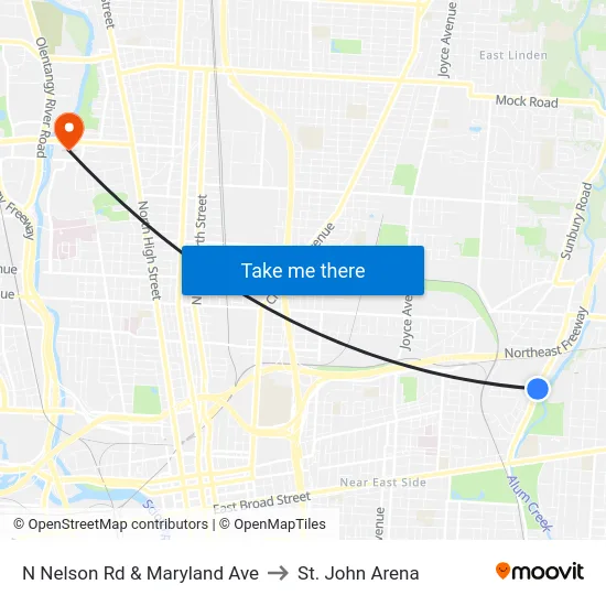 N Nelson Rd & Maryland Ave to St. John Arena map