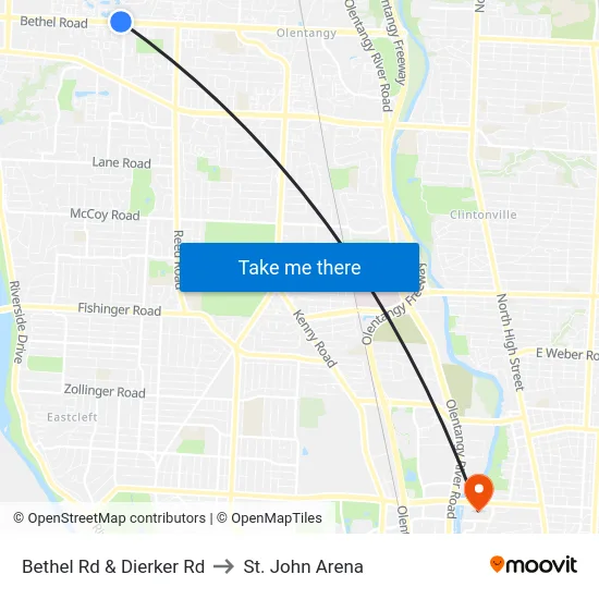 Bethel Rd & Dierker Rd to St. John Arena map