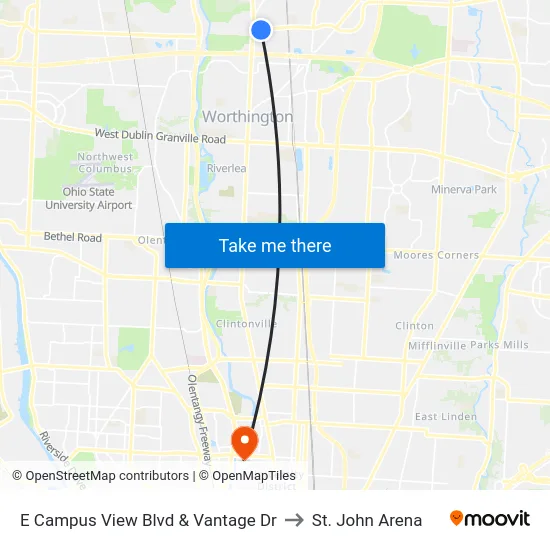 E Campus View Blvd & Vantage Dr to St. John Arena map