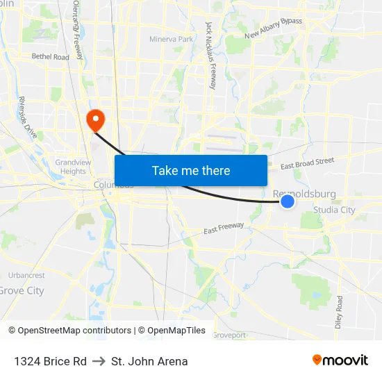 1324 Brice Rd to St. John Arena map