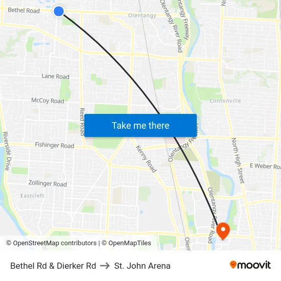 Bethel Rd & Dierker Rd to St. John Arena map