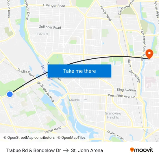 Trabue Rd & Bendelow Dr to St. John Arena map