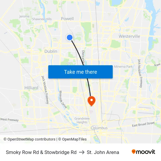 Smoky Row Rd & Stowbridge Rd to St. John Arena map