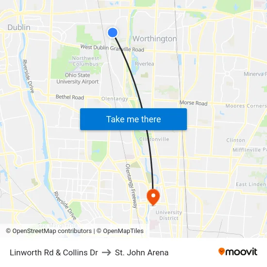 Linworth Rd & Collins Dr to St. John Arena map