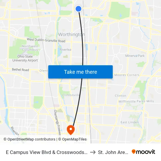 E Campus View Blvd & Crosswoods Dr to St. John Arena map