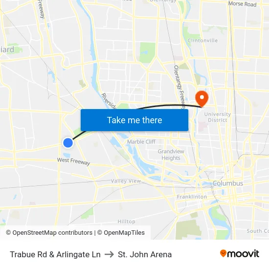 Trabue Rd & Arlingate Ln to St. John Arena map