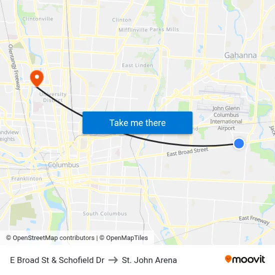 E Broad St & Schofield Dr to St. John Arena map