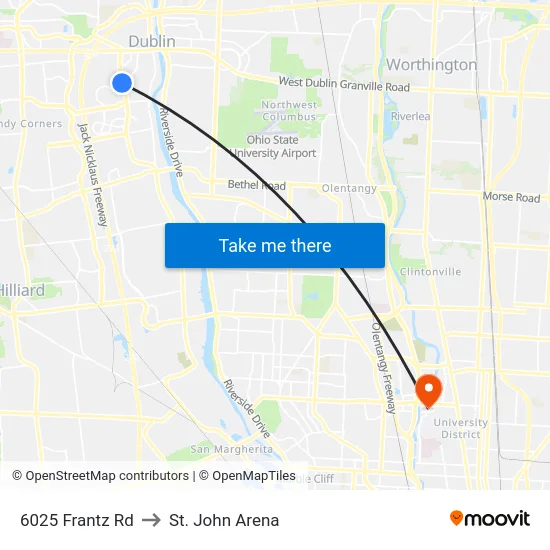 6025 Frantz Rd to St. John Arena map