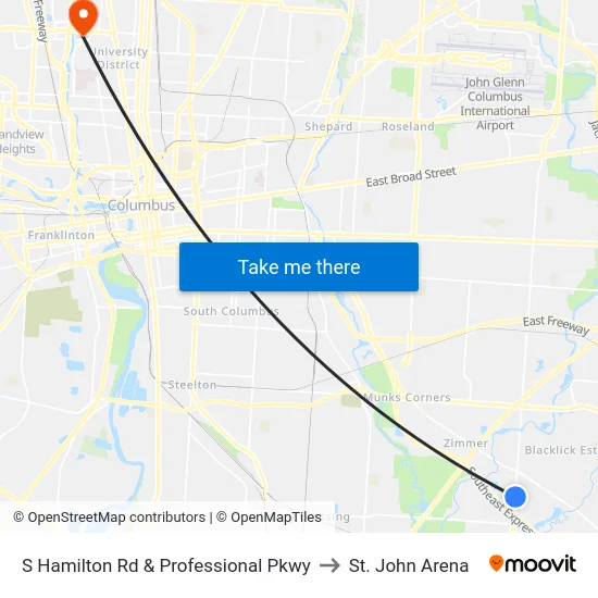 S Hamilton Rd & Professional Pkwy to St. John Arena map