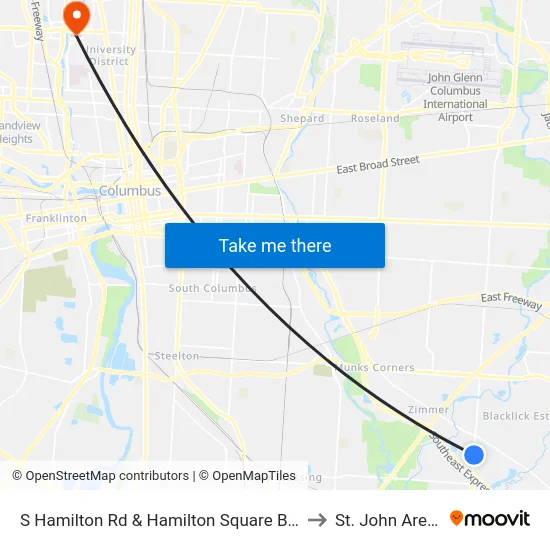 S Hamilton Rd & Hamilton Square Blvd to St. John Arena map
