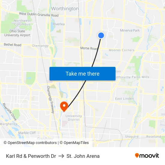 Karl Rd & Penworth Dr to St. John Arena map