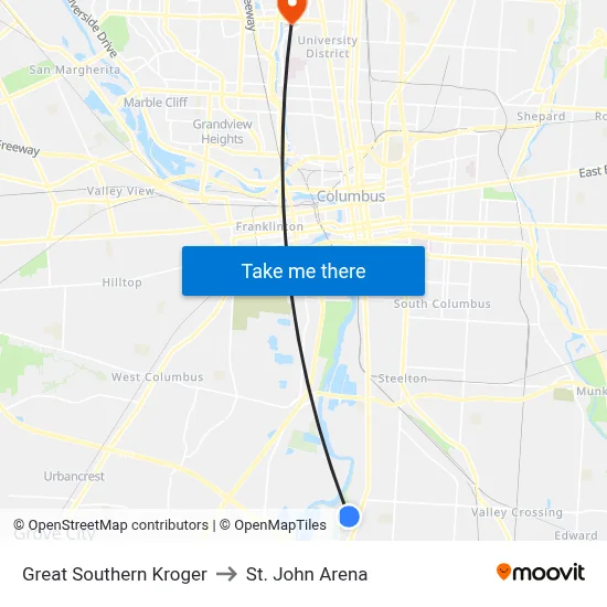 Great Southern Kroger to St. John Arena map